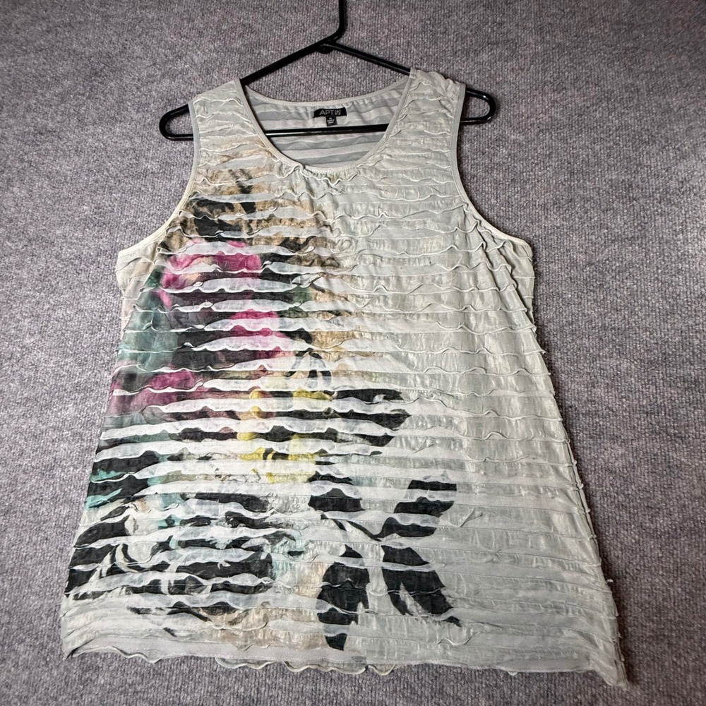 Apt 9 Womens XL Sage Green Ruffle Tiered Floral Striped Sleeveless Shell‎ Top